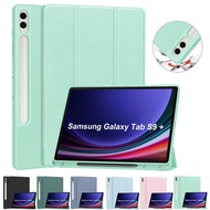 For Samsung Tab S9 Plus Cover 12.4 inch S9 FE + 12.4 Tri-Fold PU Leather Soft Back Magetic Cover For Galaxy Tab S9 Plus Case With Pen Holder