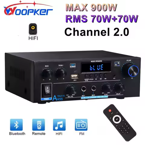 Woopker Digital Amplifier AK55 Audio Bass Audio Power Bluetooth Home Amplifier Hifi FM Auto Music Su