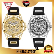 [Original With 2Year Warranty] GUESS SILVER GOLD TONE CASE BLACK SILICONE WATCH GW0537G1 G2