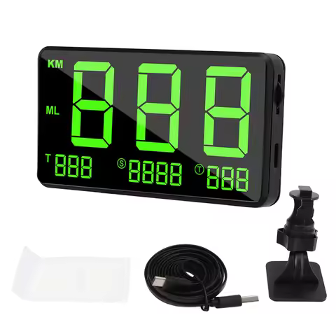 Universal Digital Car HUD Display Green Light GPS Speedometer with Speed Fatigue Driving Warning Cle