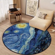 Van Gogh Painting Round Floor Mat Carpet Crystal Velvet Floor Mat Commercial Studio Exhibition Hall 