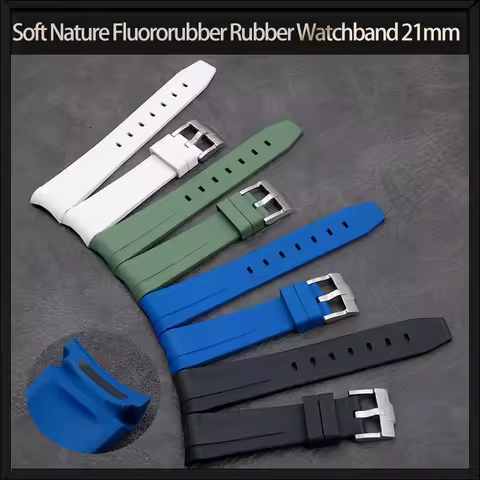 Soft Nature Fluororubber Rubber Watchband 21mm Fit for Rolex Strap New Submariner Explorer 2 Wristba
