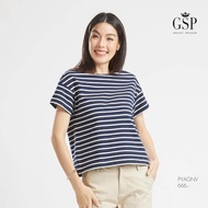 เสื้อยืด เสื้อยืดผู้หญิง Gsp Stripe เสื้อยืดลายริ้ว น้ำเงินริ้วสีขาว แขนสั้น เนื้อผ้าใส่สบาย (PYAGNV)
