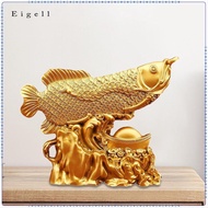 Eigell Lucky Gold Fish Statue Alloy Arowana Figurine Decorative Sculpture Gift for Business Opening 