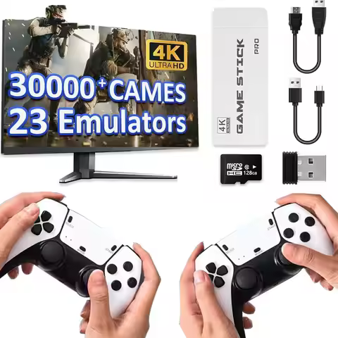20000+ Games! M15 Mini TV Handheld Console 64G Storage Wireless Gamepad HD Output PS1 Emulator Two P