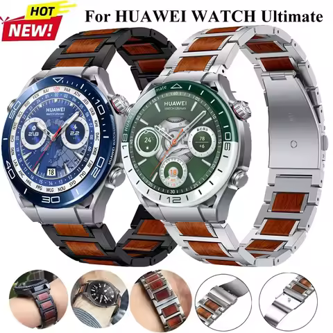 22mm Wooden+Stainless Steel Strap For HUAWEI WATCH Ultimate/Buds Men Bracelet For Huawei Watch 3 4 5