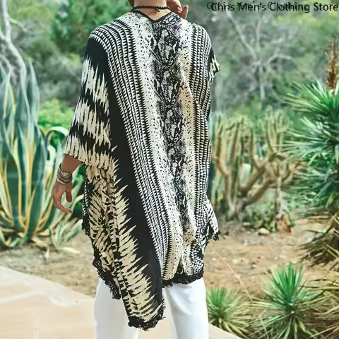 Bohemian Travel Casual Men's Cardigan New Retro National Style Holiday Cardigan Shirt Men's Charm Be