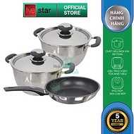 Bộ nồi chảo chống dính bếp từ 3 đáy inox 430 Thân Cool Fivestar Standard quai silicon chống nóng nắp