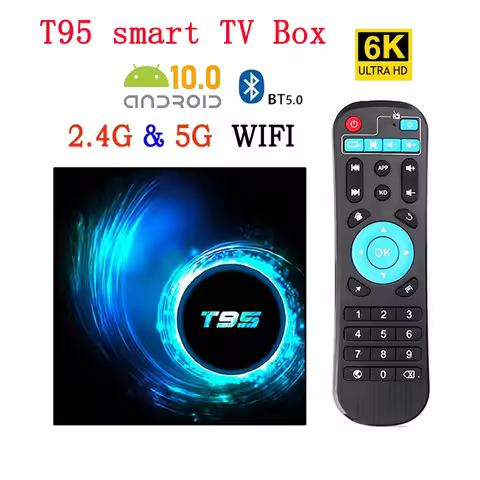 Smart T95 Tv Box Android 10.0 6k bluetooth 5.0 2.4g & 5g Wifi 3D Voice Quad Fast Core Support Multip