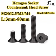 [CB-NLJLS] Black SUS304 Hexagon Socket Countersunk Head Screw M2/M2.5/M3/M4 Furniture Screw, Hexagon