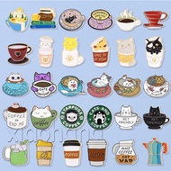 Creative Animal Cat Coffee Enamel Pins Coffee Pot Cup Barista Brooch Badges Coffee Maker Lapel Brooches Cafe Jewelry Gift