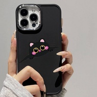 Case for iPhone 8 7 8plus 6plus 14 15 X XR XS MAX 12Promax 12 13Promax 15Promax 11 14Promax 13 Cover Quilt Cat Pattern Metal Photo Frame Shockproof Protective Soft Case