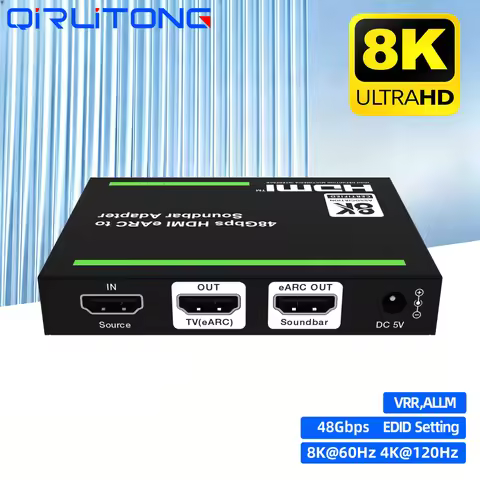 QiRT 8K HDMI 2.1 eARC Soundbar Audio Extractor Converter TV ARC/eARC 48Gbps 4K@120Hz for Sonos PS5 X