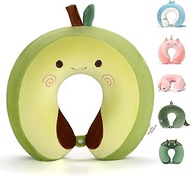 Niuniu Daddy Neck Pillow for Kids, Teens - Travel Accessories for Airplane, Car, Recline - Neck, Chin, Head Support - 100% Pure Memory Foam Insert and Cute Avocado Plush Travel Pillow Cover - Washable
