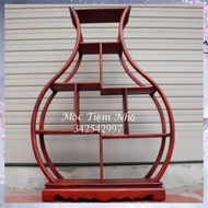 Decorative wooden shelf (red oak wood), feng shui shelf, mini tea set