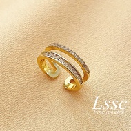 LSSC Berlian berkilat ring cincin titanium dupleks asli ori cincin emas fashion stainless steel ring