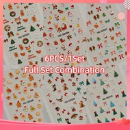 6pcs/1set Nail Art Christmas Nail Sticker Happy Christmas Element Ribbon Bow 5d Embossed Decal Party