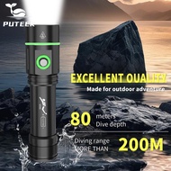 Puteer DX80 Professional Diving Flashlight 30W Spotshoot Flashlight 4 Light Modes with Smart Led Ind