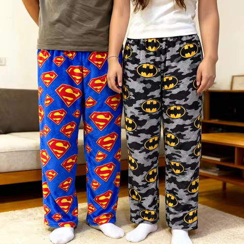 DC Superman Batman Flannel Pajama Pants Men Women Couples Warm Plush Loungewear Long Sleep Pants Car