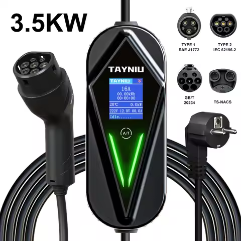 TAYNIU EV Charger 3.5kW 8A-16A TYPE 2, TYPE 1, GB/T, NACS Connector EU Plug 3.5M 5M Cable Fast Charg