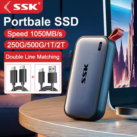 SSK Portable SSD 2TB External Solid State Drives 1050MB/s Type-C SSD 1TB External Hard Drive USB 3.2