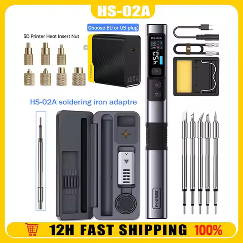 FNIRSI HS-02A Electric Soldering Iron Set Heat Insert Nut Kit M2-M8 C245 Compatible Tips for 3D Prin