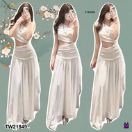 TW21849 Long Dress One-Shoulder Cut-Out Waist Side Zipper Very Young Lady Look Wear It To The Beach 