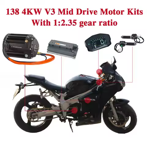 QSMOTOR QS138 90H V3 4KW Mid Drive Motor Kit 1:2.35 Gearbox EM200-2SP 600A Peak for Electric Dirt Bi
