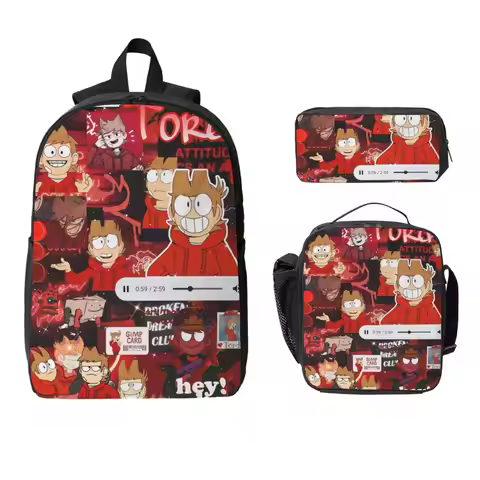 Eddsworld Backpack Student Boys Girls BookBag School Bag Computer Shoulder Bags 3ps Insulated Lunch 
