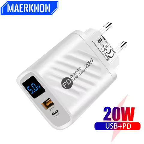 20W USB PD Charger Fast Charging PD QC3.0 Digital Display USB C Phone Charger Type C Adapter For iPh