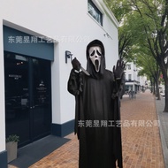 Scream 6เครื่องแต่งกายลาเท็กซ์วิกผมและหน้ากากสไตล์ใบหน้าสยองขวัญชุดกะโหลกศีรษะคอสหน้ากากแห่งความตายฮ