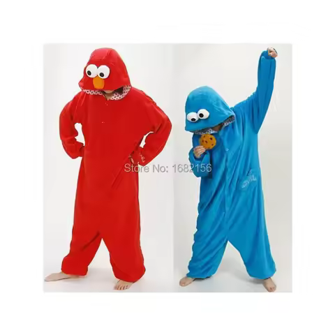 Kigurumi New Flannel Adult Cookie Monster Pajamas Disfraces For Unisex Sleepsuit Sleepwear Pyjamas A