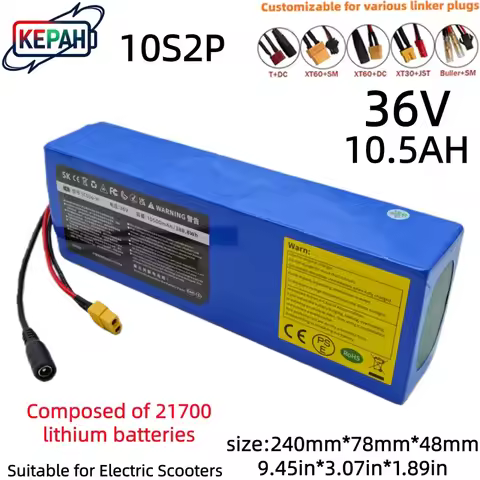 10.5Ah 21700 Lithium Battery Pack 10S2P 36V 5C Power Rechargeable 650W for Electric scooters bicycle