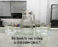 Bộ bình rót nước 1.5 lít và 6 ly thủy tinh SỌC chịu nhiệt cực sang/ bộ bình ly thủy tinh uống nước c