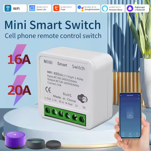 16A 20A Tuya Smart WiFi Switch 2Way Wireless Relay Receiver 100-240V DIY Switches Mini Smart Breaker