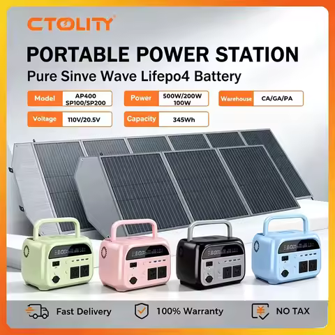 CTOLITY 500W Portable Power Station with 110W 220W Solar Panel 20.5V USB Type-C Charging Lifepo4 Bat
