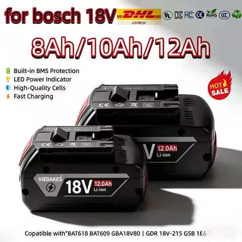 EU Stock For Bosch 18V Battery 8Ah 10Ah 12Ah BAT618 BAT609 GBA18V80 for GDR 18V-215 GSB 185-LI with 