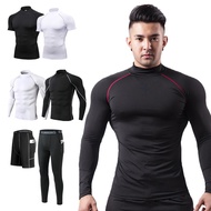 [M-5XL] 2025 Men's Summer Quality Stand Collar Workout Shirt Quick Dry Compression Long Sleeve Shirt