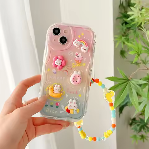 Rabbit Rainbow 3D Chain Case For Xiaomi Redmi 15C 15 A4 13C 12C 10C Mi 14T 13T 12T 13 12 11 Lite Red