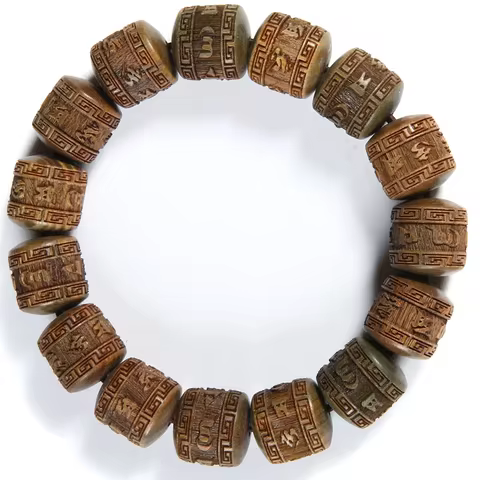Natural sandalwood Tibetan six-character mantra Tibetan Buddhist prayer wheel bracelet 15mm unisex Y