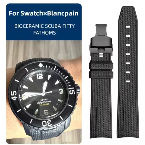 22mm arc-shaped silicone watch strap for Swatch X Blancpain BIOCERAMIC SCUBA FIFTY FATHOMS waterproo