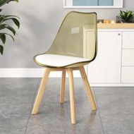 全城熱賣 - 簡約靠背實木腿塑料椅子(透明款*琥珀色)(尺寸:43*43*81CM)