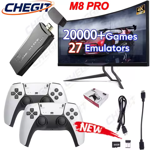 M8 Pro Portable Retro Game Console 20000 Games 64G Built-in 2.4G Wireless for GBA/FC/PS1/MD 4K HD De