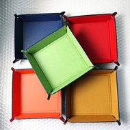 Foldable PU Leather Square Storage Tray Dice Table Games Phone Key Wallet Coin Desktop Storage Sundr