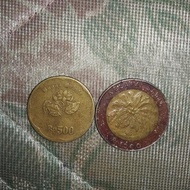 koin 500 melati tahun 1992 dan koin 1000 kelapa sawit tahun 2000