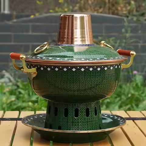 Cloisonné Single-Person Hot Pot Old Beijing Copper Hot Pot One Pot per Person Alcohol Stove Charcoal