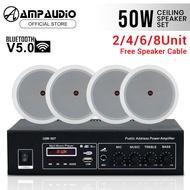 AmpAudio Ceiling Speaker Indoor PA System Full Set with Bluetooth Amplifier (2–8 Speaker Set)