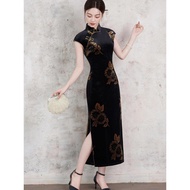 [lrz666] Large Size Cross-Dressing Unisex Men's Back String Clothes Retro Cheongsam Long Style Tempe
