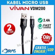 Vivan 2 Meter 2M Micro USB Fats Charging Data Charger Cable - Carjer Cesan Cassan 2.4A 2 Ampere Andr