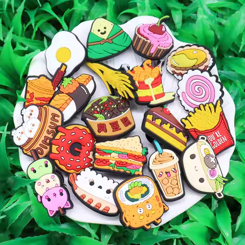 1Pcs PVC Delicious Food Sandwich Dim Sum Sushi Egg Shoes Buckle Charms for Children Decorations Fit 